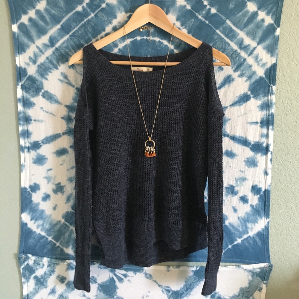 NWOT Hollister Navy Cold Shoulder Sweater