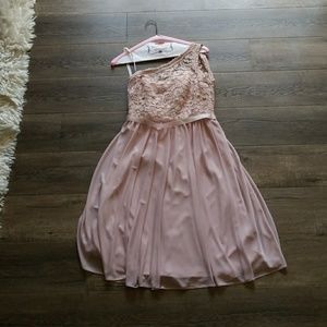 David's Bridal "Cameo" Lace One-Shoulder Dress