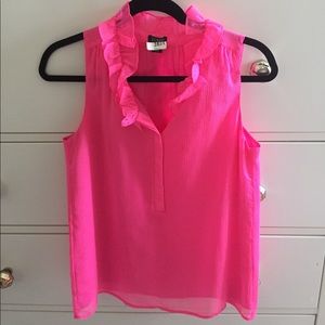 J.CREW bright pink button ruffle tank