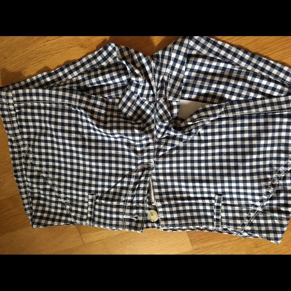 Navy and white gingham plaid shorts