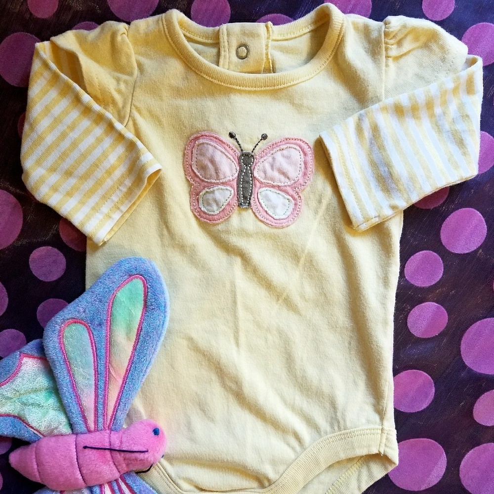 0-3 Months Yellow Butterfly Onesie Long Sleeve