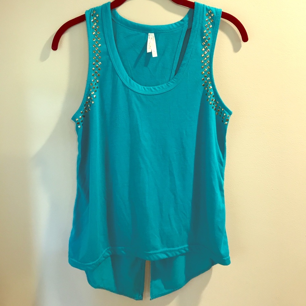 Teal Shirt with studded accents & open style back