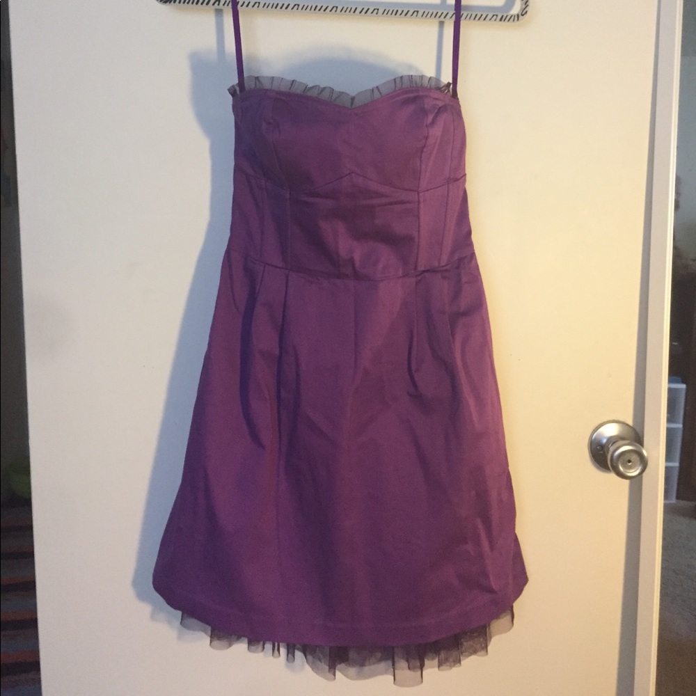 Purple strapless bustier cocktail dress w/ pockets