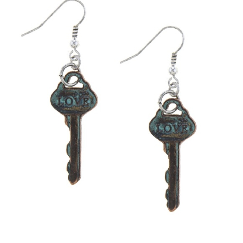 "Love" Etched Key Earrings