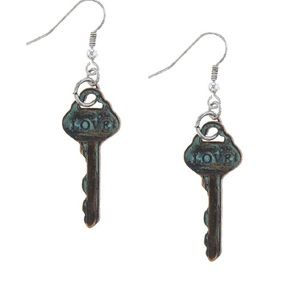 "Love" Etched Key Earrings