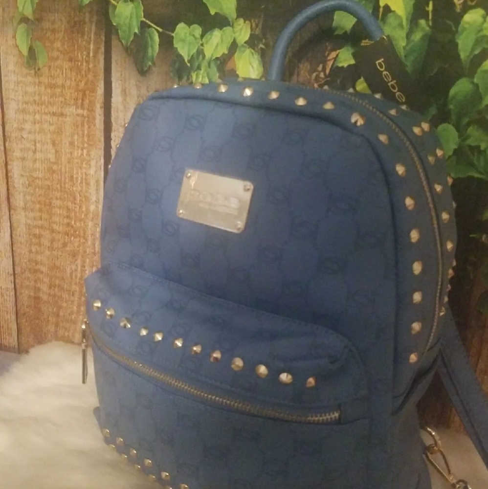 POWDER BLUE LEATHER STUDDED BACKPACK