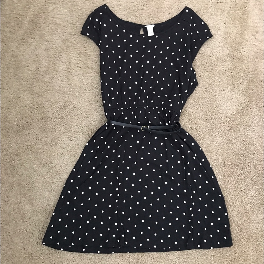 New black dress with cream polkadots.
