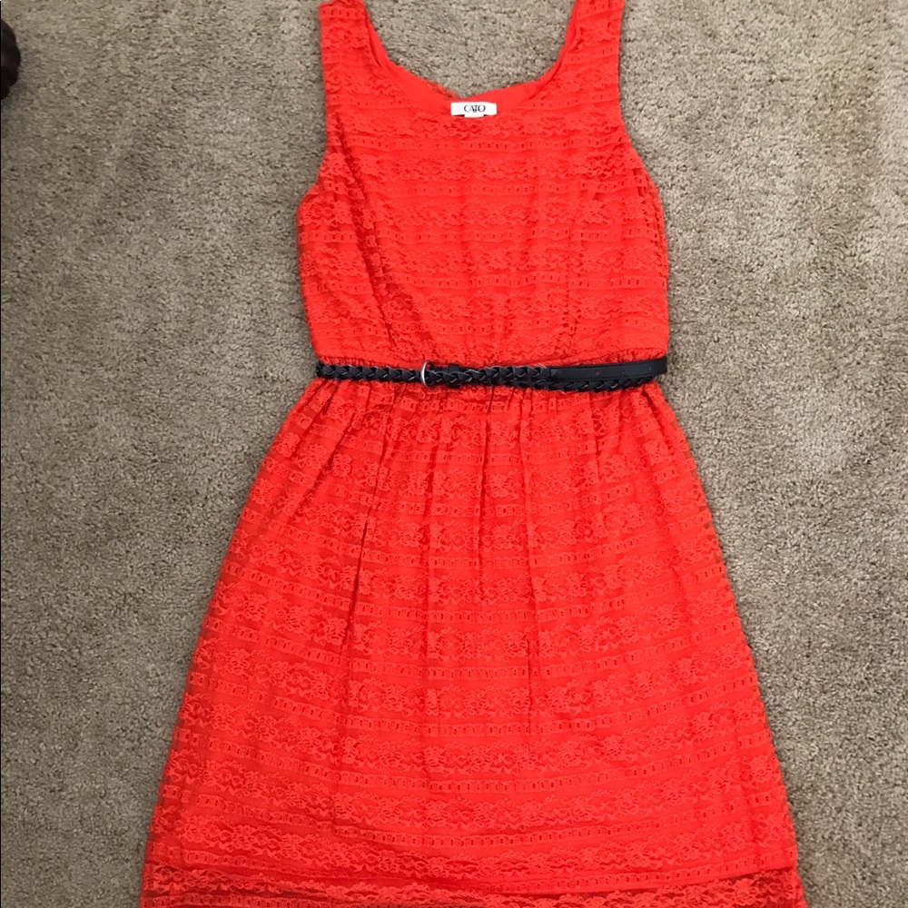 Like new orange lace dress with black belt