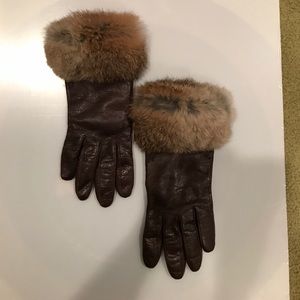 Chocolate Brown leather and mink gloves