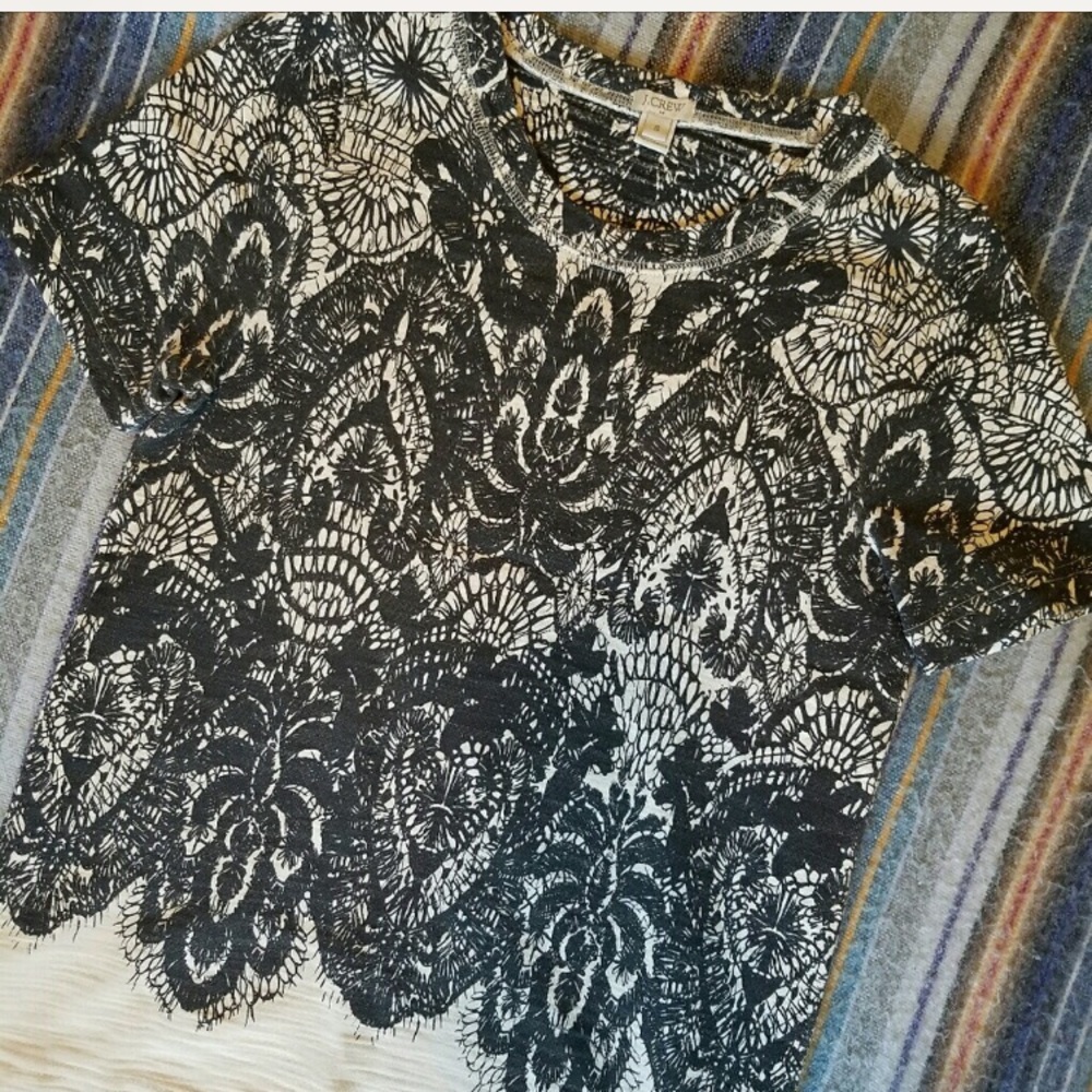 J Crew cotton tee with faux lace design