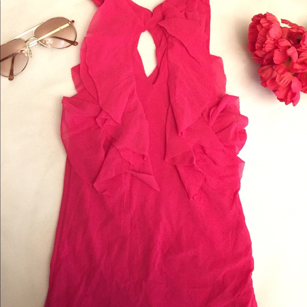 Beautiful rose mesh high neck Bebe top