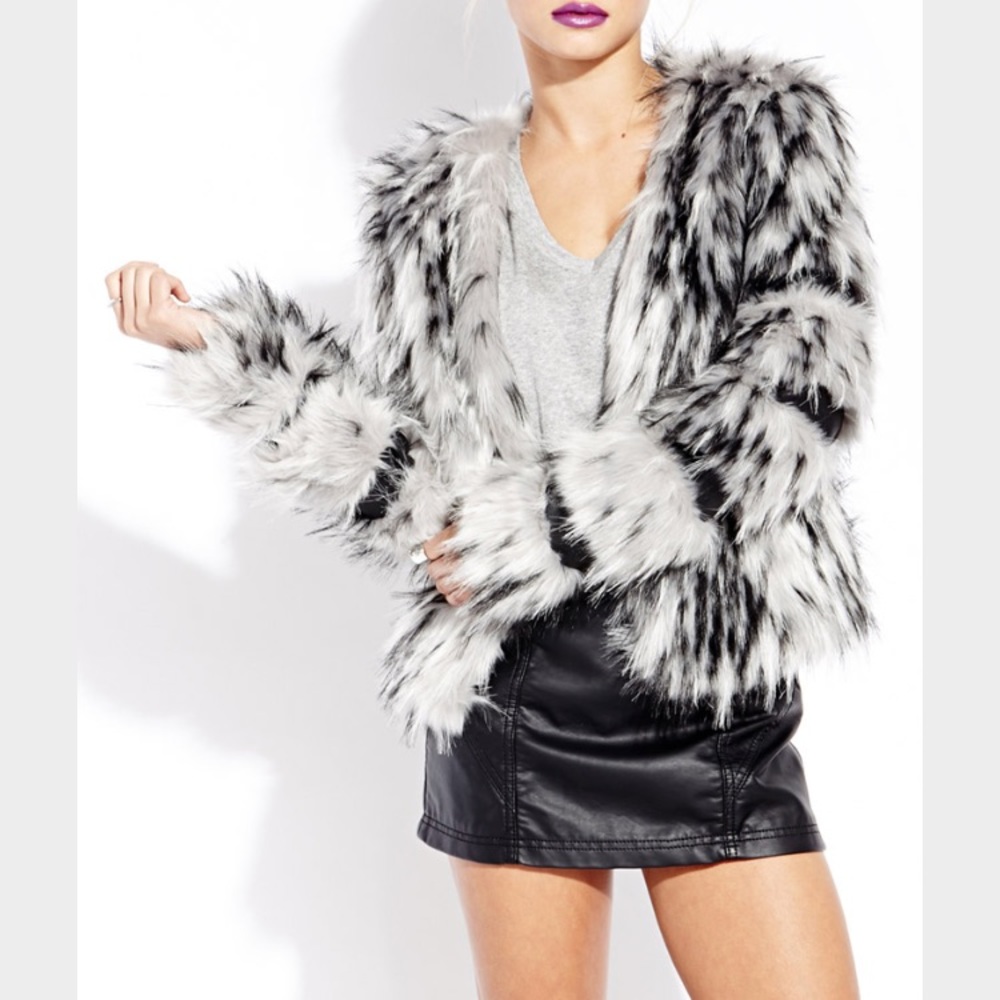 Grey and black Faux Fur Jacket