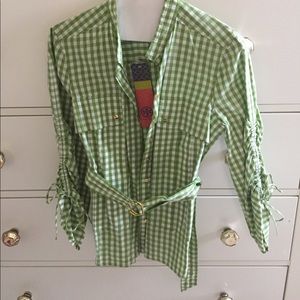 Tory Burch green & white plaid button down