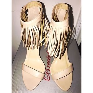Adriana Beige Fringe Heels