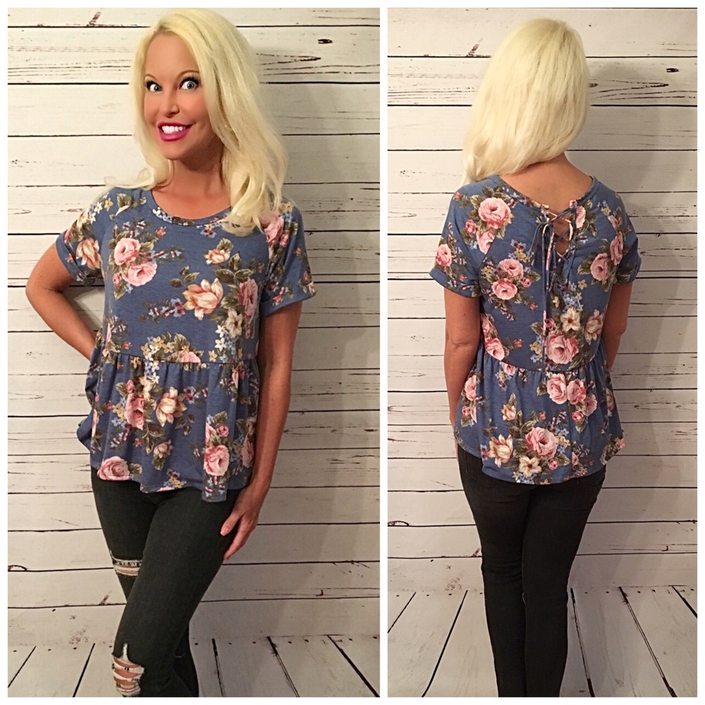 Darling and so soft Indigo floral top! SALE! - Picture 3 of 3