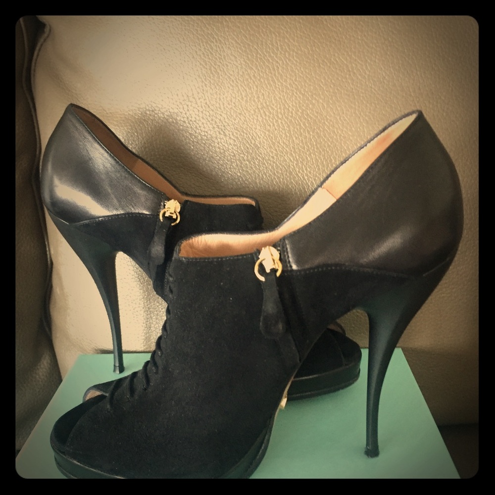 Viktor & Rolf leather and suede open toe booties