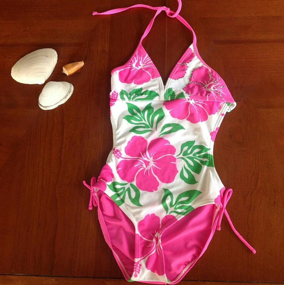 Girls One Piece Halter Backless Swimsuit