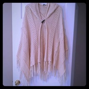 Knit western poncho with hood