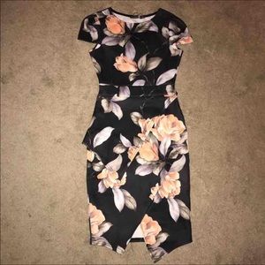 Boohoo asymmetric peplum floral midi dress sz 4