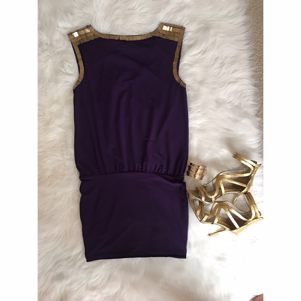BEBE blackberry color dress with gold sequence - Picture 3 of 3