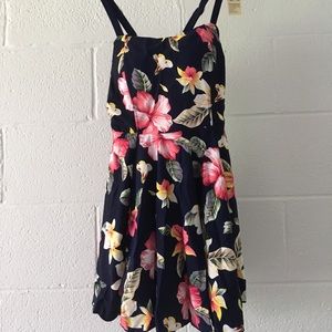 Navy blue floral two pieces swimsuit