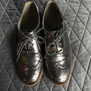 Metallic Silver Oxfords
