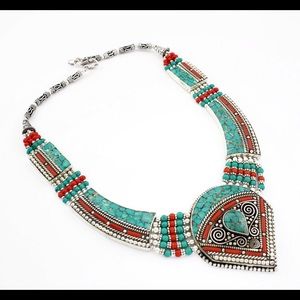 Tibetan Silver Coral Lapis Turquoise necklace
