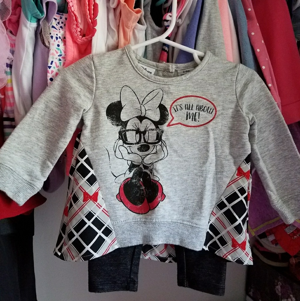 Baby Girl Minnie Mouse Top with Black Jeggings