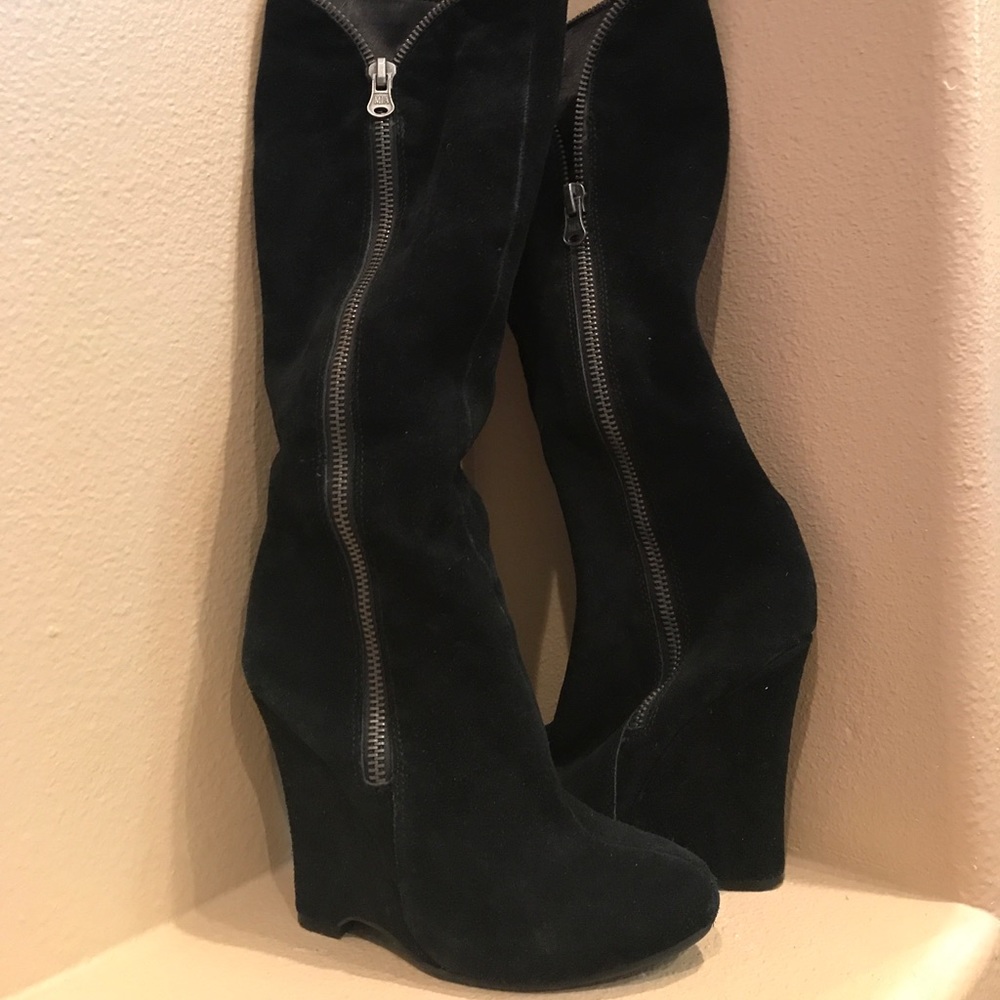Black suede boots.