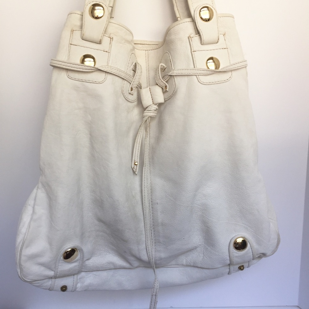 Gustto White Leather Tote