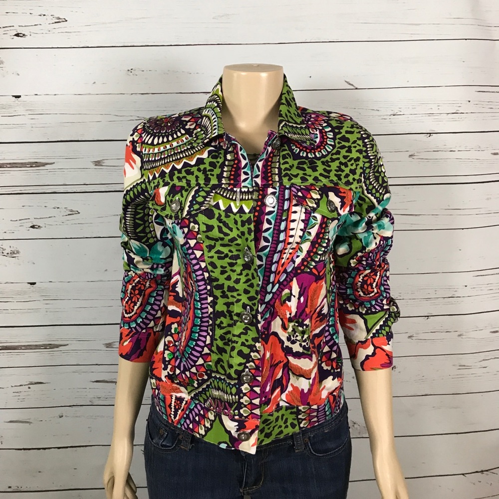Colorful cheetah print jean style jacket size SP
