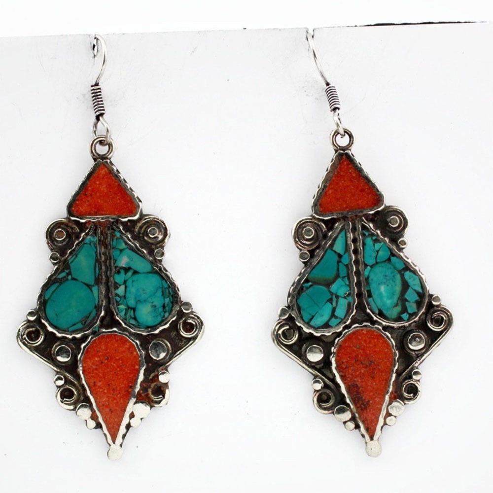 🌷SOLD🌷Silver Plated Turquoise Coral Tibetan