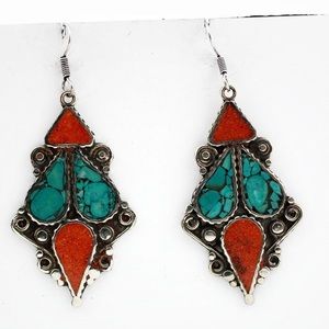 🌷SOLD🌷Silver Plated Turquoise Coral Tibetan