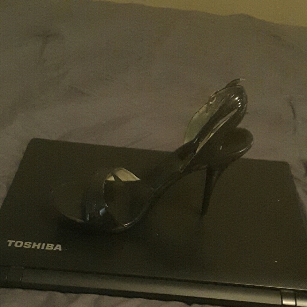 Black ankle strap heeled sandal..
