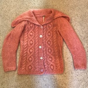 Free People Pink Mohair Cardigan w/ Flower Buttons