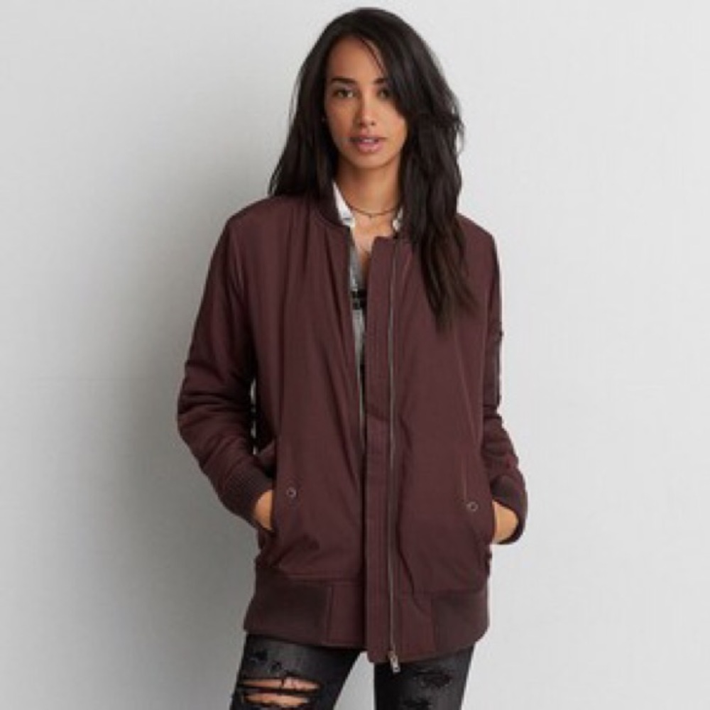 AMERICAN EAGLE PLUM BOMBER JACKET