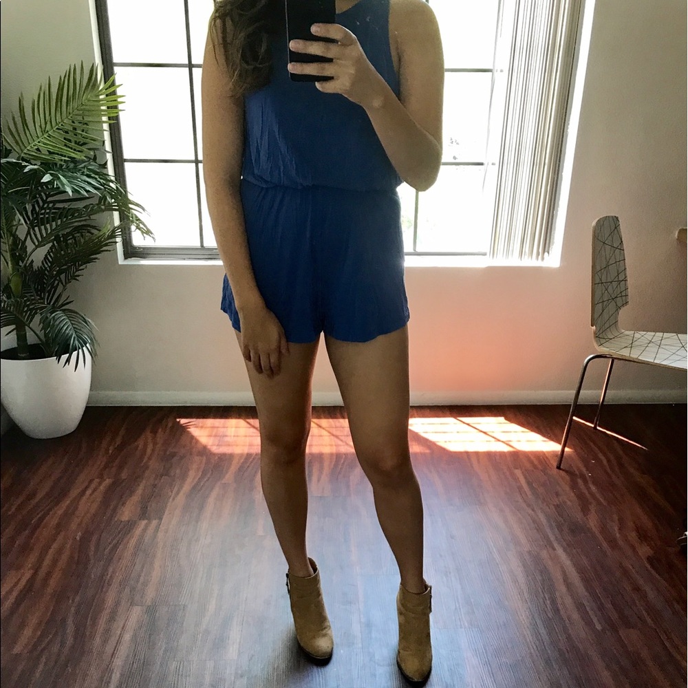 Blue Romper with Cut Out Back