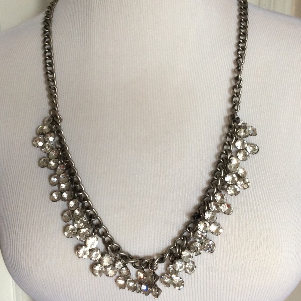 JCrew unique pewter and crystal necklace