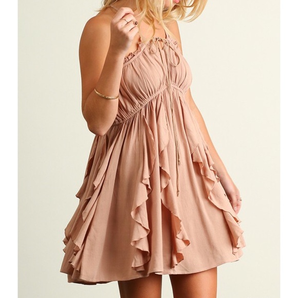 Umgee Taupe Fit & Flare Pleated Dress - Picture 2 of 3