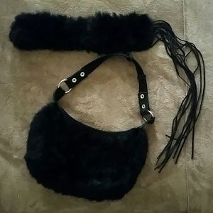 Black Fur (faux) purse and belt