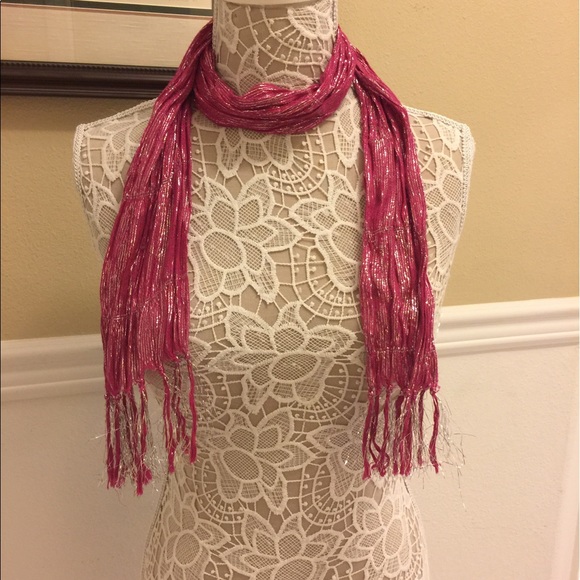 Hot Pink Silver Detailed Scarf - Picture 1 of 2