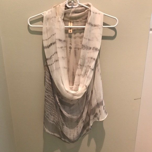 Maggie Ward Tops - MAGGIE WARD: cream and gray tie dye drape tank