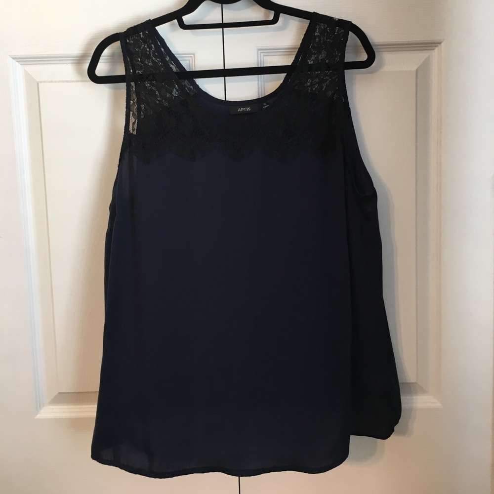 Navy blue top with black lace