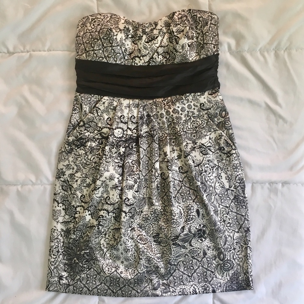 Strapless Black and White Homecoming Dress
