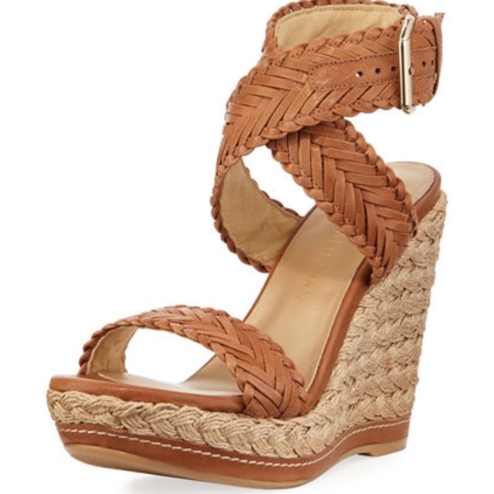 Stuart weitzman remedy leather braided wedge