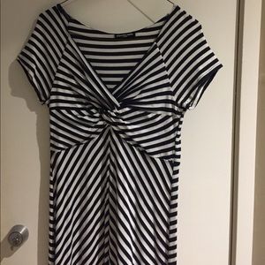 Black and white strip maxi dress