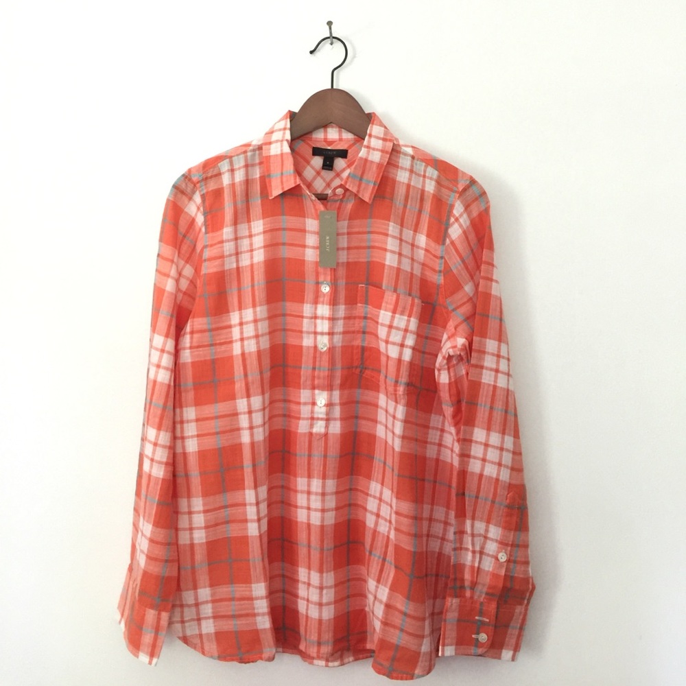 NWT J.Crew plaid popover shirt size 6
