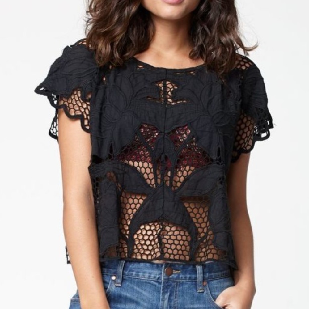 NWT Crochet mesh black top la hearts