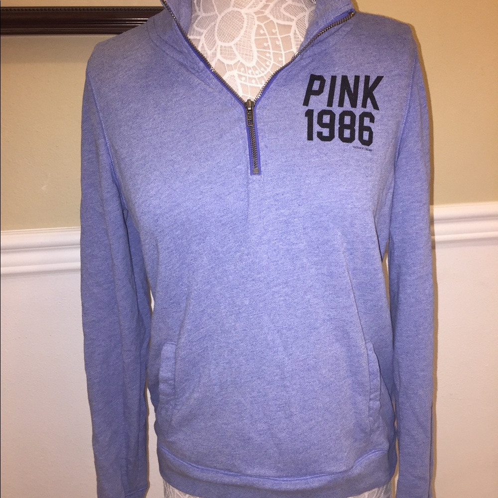 Blue Terrycloth Long Sleeve Athletic Sweater