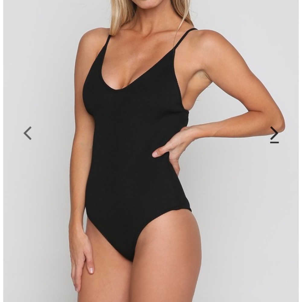 Ribbed one piece bathing suit.